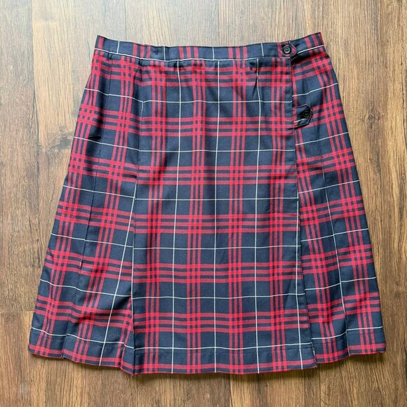 Lands’ End Red Navy Plaid Pleated Skirt Women’s Size 14 - Picture 1 of 11